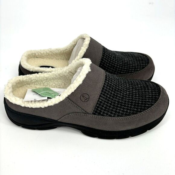Lands' End Women 10M Gray Leather Suede Houndstooth All Weather Slip-On Mule NIP - Picture 2 of 9